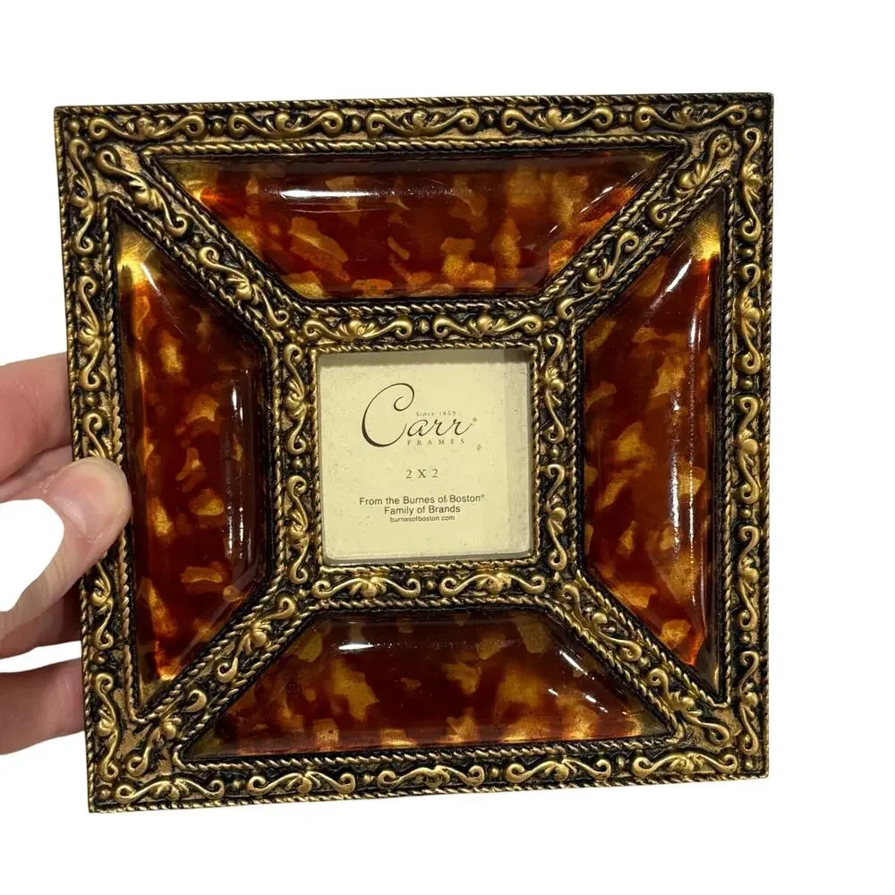 Carr photo frame unique free standing small square faux tortoise & ornate gold